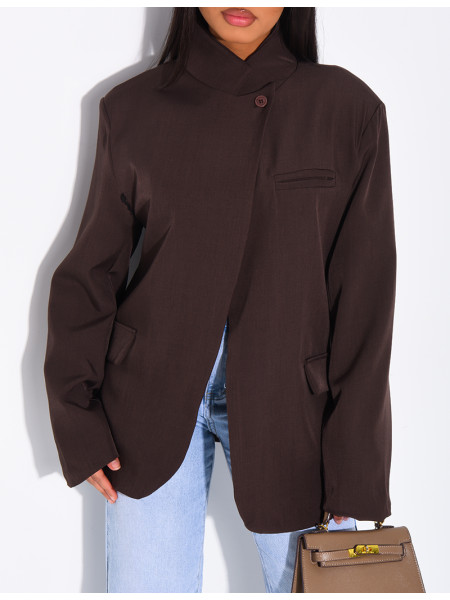 Veste de blazer col montant fendue sur l'avant