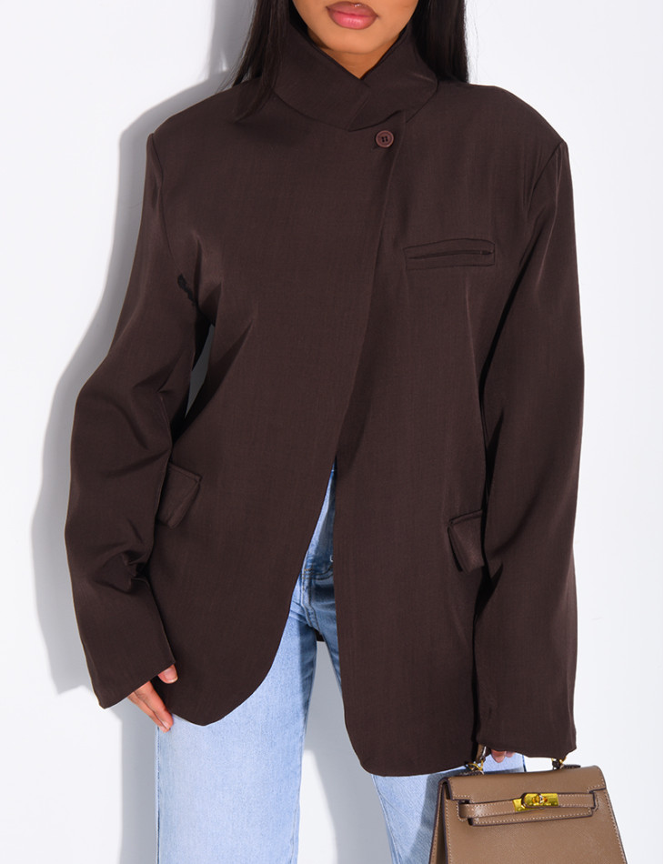 Veste de blazer col montant fendue sur l'avant