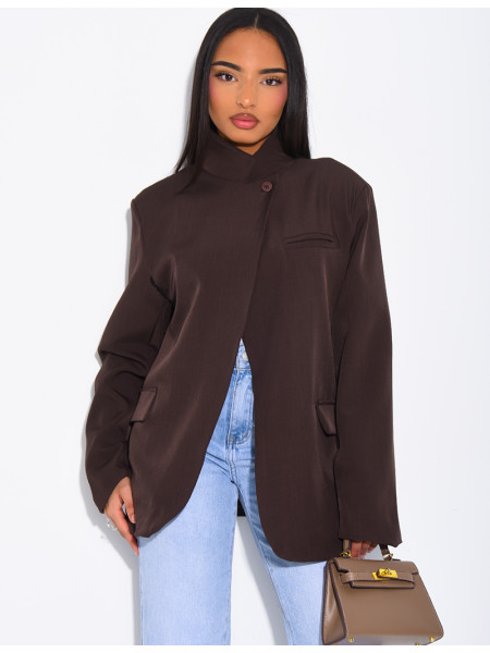 Veste de blazer col montant fendue sur l'avant