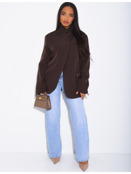 Veste de blazer col montant fendue sur l'avant