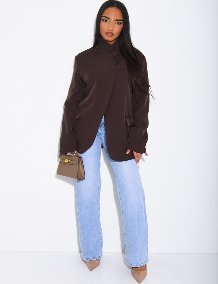 Veste de blazer col montant fendue sur l'avant