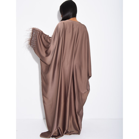 Abaya papillon à cristaux & bordures en plumes