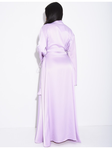 Abaya premium en satin ornée de cristaux et lacets