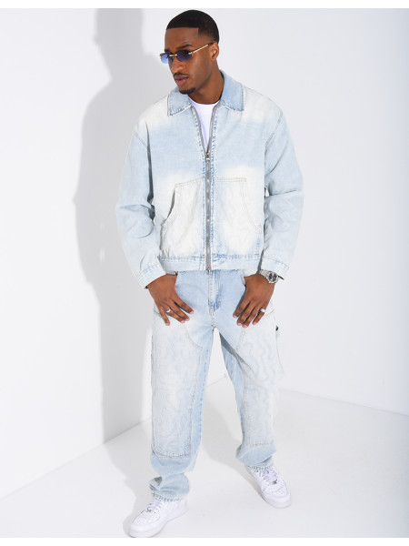 Ensemble en jeans pantalon à empiècements contrastants et veste