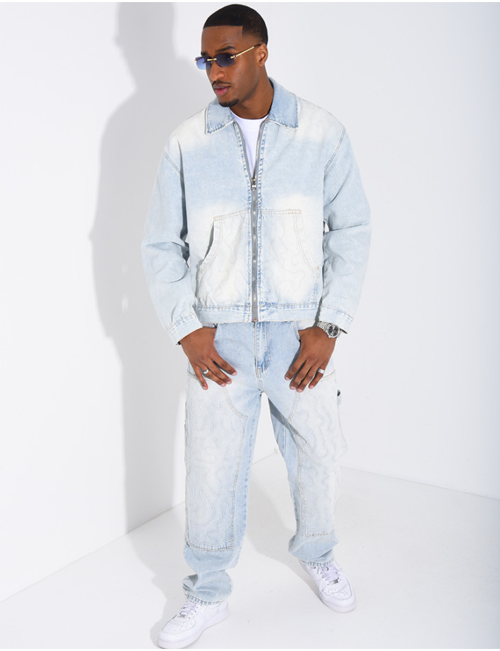 Ensemble en jeans pantalon à empiècements contrastants et veste