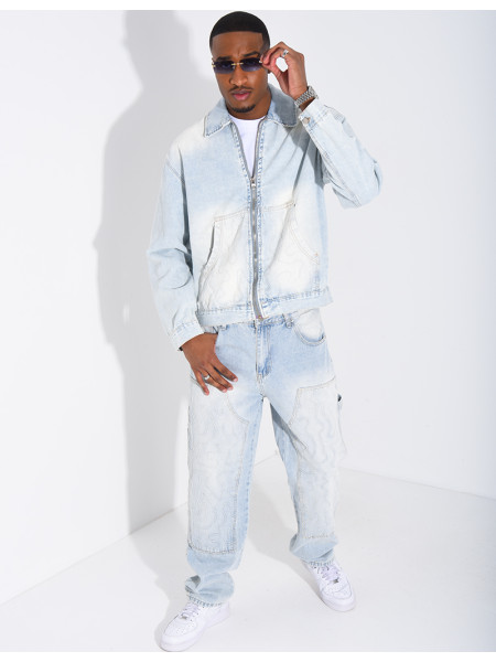 Ensemble en jeans pantalon à empiècements contrastants et veste