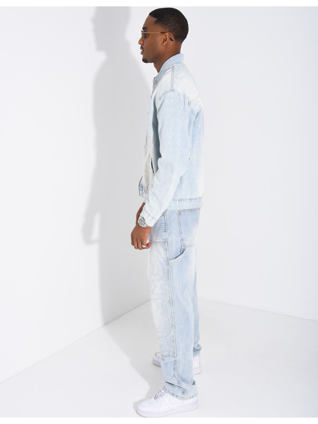 Ensemble en jeans pantalon à empiècements contrastants et veste