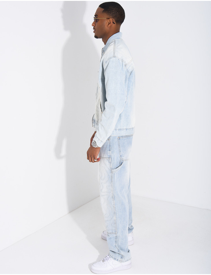 Ensemble en jeans pantalon à empiècements contrastants et veste