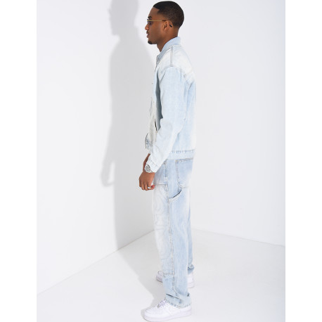 Ensemble en jeans pantalon à empiècements contrastants et veste