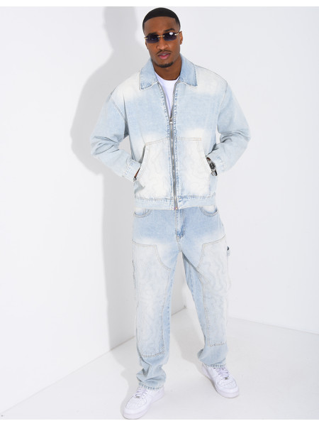 Ensemble en jeans pantalon à empiècements contrastants et veste