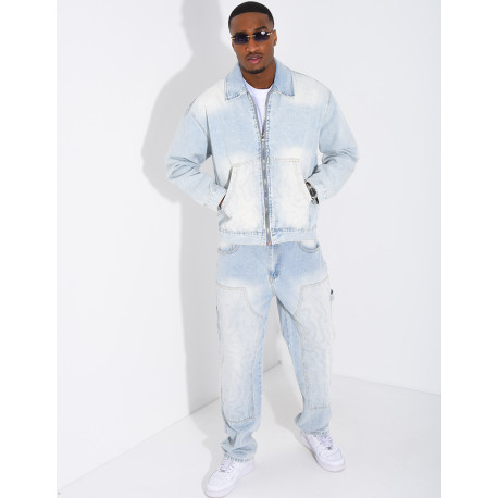 Ensemble en jeans pantalon à empiècements contrastants et veste