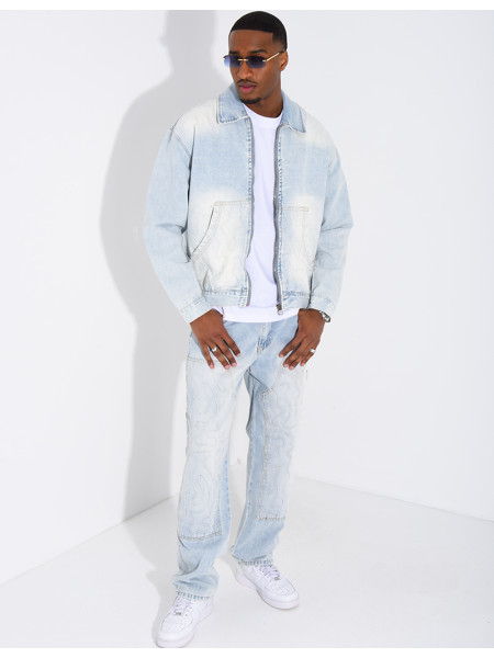 Ensemble en jeans pantalon à empiècements contrastants et veste