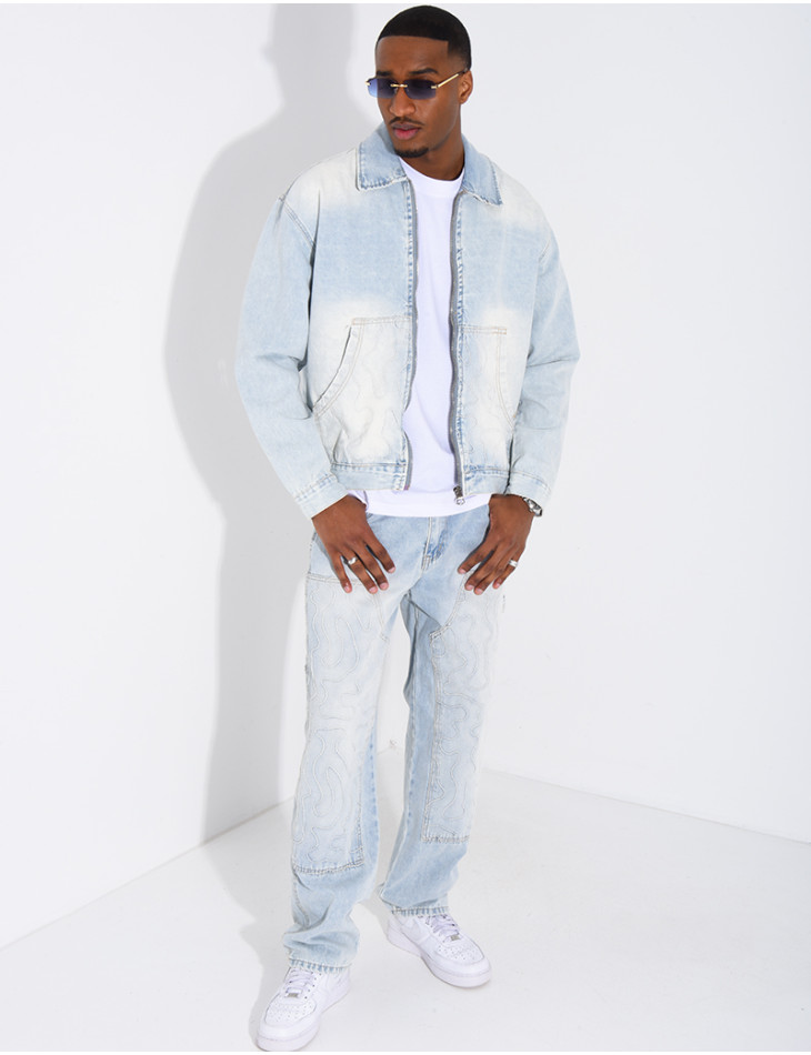 Ensemble en jeans pantalon à empiècements contrastants et veste