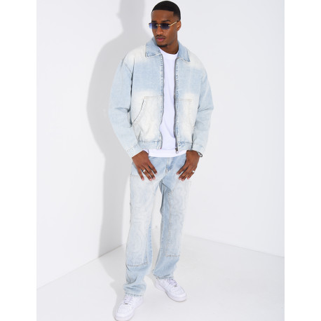 Ensemble en jeans pantalon à empiècements contrastants et veste