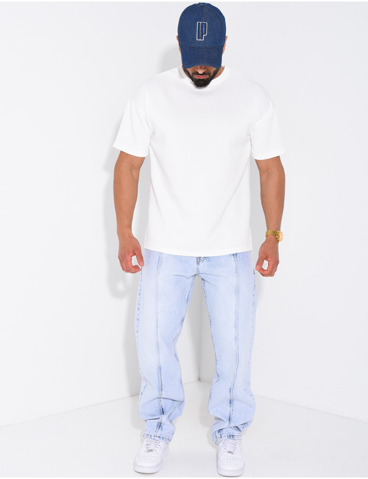 Jeans coupe droite à couture contrastante