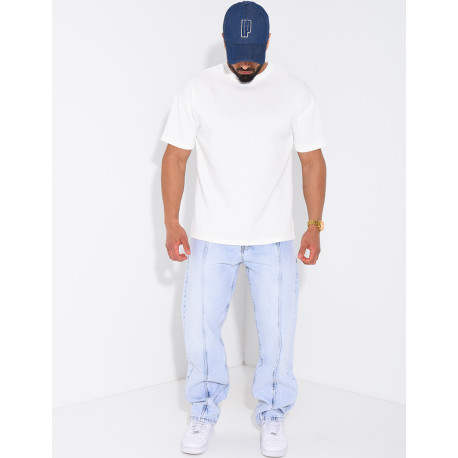 Jeans coupe droite à couture contrastante