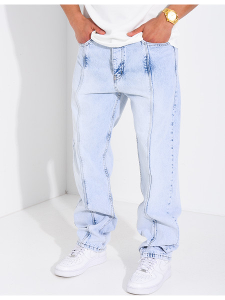 Jeans coupe droite à couture contrastante