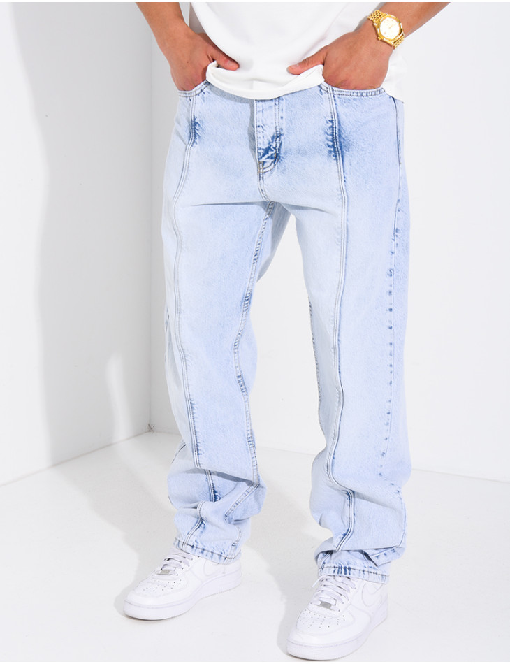 Jeans coupe droite à couture contrastante