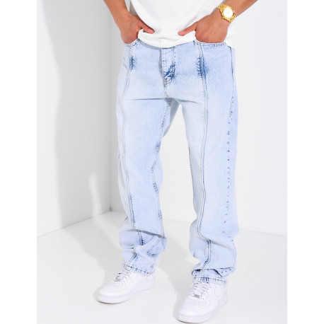 Jeans coupe droite à couture contrastante