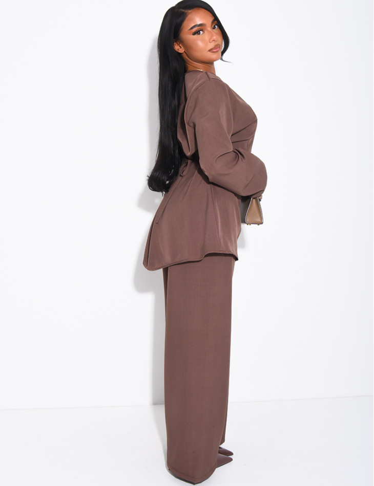 Ensemble pantalon et blouse longue à nouer dans le dos