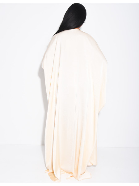Abaya papillon en satin premium ornée de cristaux au col et sur les manches