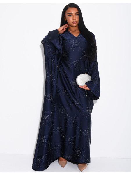 Abaya mit Schmetterlingsmuster aus Satin mit Strasssteinen
