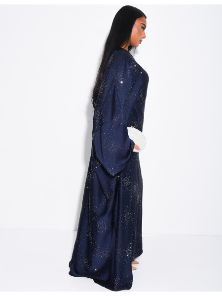 Abaya mit Schmetterlingsmuster aus Satin mit Strasssteinen