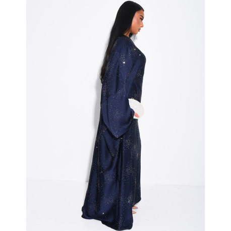 Abaya mit Schmetterlingsmuster aus Satin mit Strasssteinen