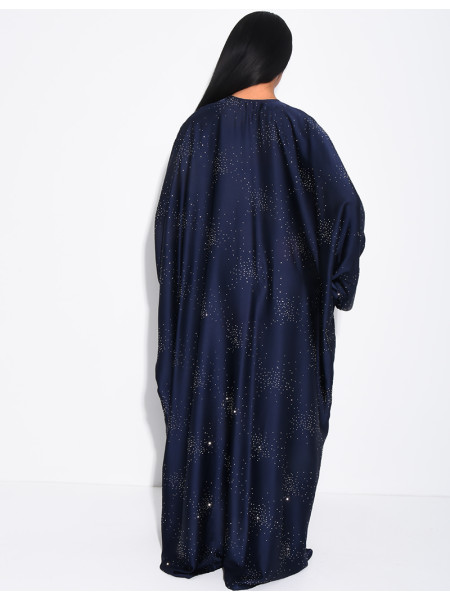 Abaya mit Schmetterlingsmuster aus Satin mit Strasssteinen