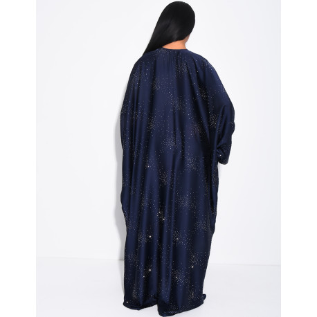 Abaya mit Schmetterlingsmuster aus Satin mit Strasssteinen