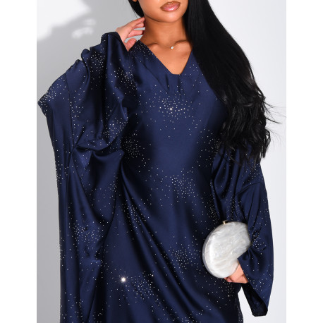 Abaya mit Schmetterlingsmuster aus Satin mit Strasssteinen