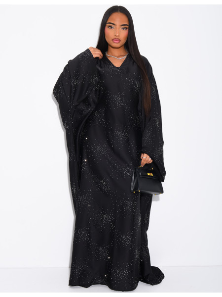 Abaya mit Schmetterlingsmuster aus Satin mit Strasssteinen
