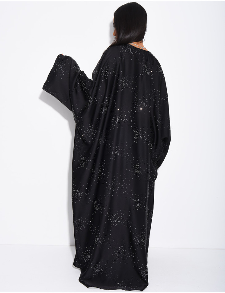 Abaya mit Schmetterlingsmuster aus Satin mit Strasssteinen
