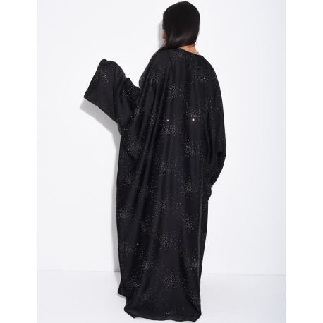 Abaya mit Schmetterlingsmuster aus Satin mit Strasssteinen