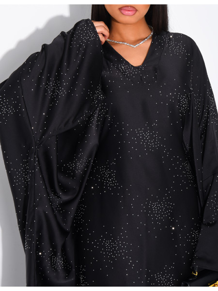 Abaya mit Schmetterlingsmuster aus Satin mit Strasssteinen