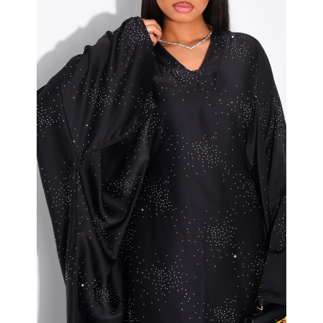Abaya mit Schmetterlingsmuster aus Satin mit Strasssteinen