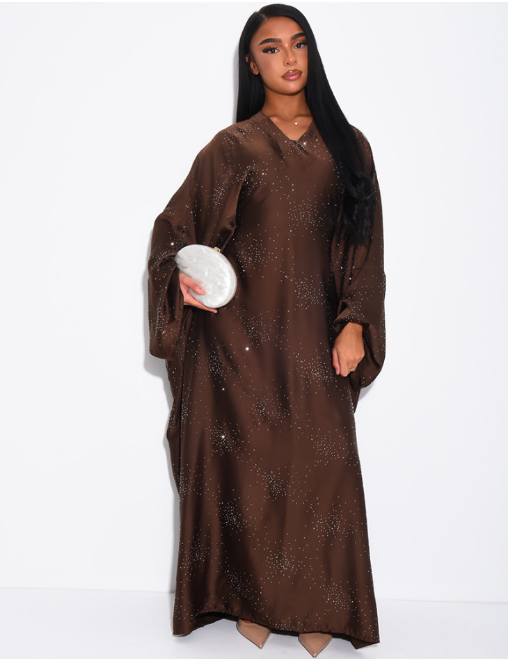 Abaya mit Schmetterlingsmuster aus Satin mit Strasssteinen