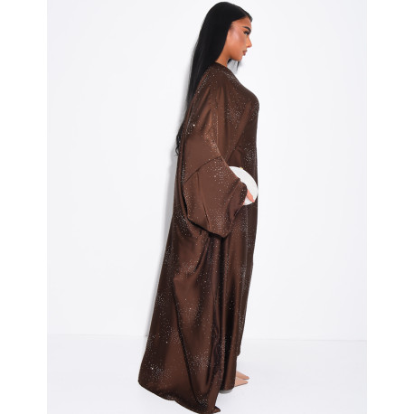 Abaya mit Schmetterlingsmuster aus Satin mit Strasssteinen