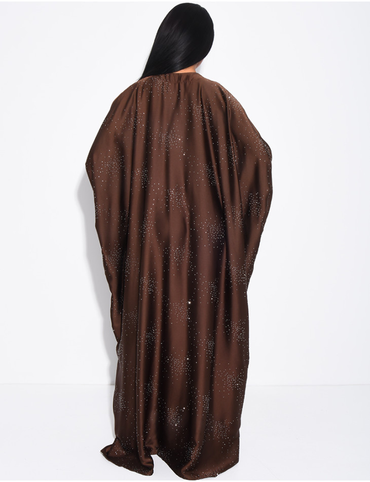Abaya mit Schmetterlingsmuster aus Satin mit Strasssteinen