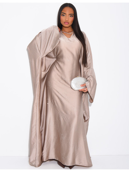 Abaya mit Schmetterlingsmuster aus Satin mit Strasssteinen