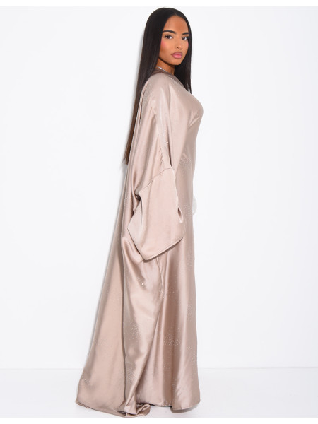 Abaya mit Schmetterlingsmuster aus Satin mit Strasssteinen