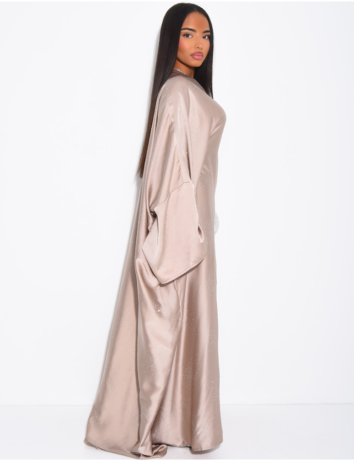 Abaya mit Schmetterlingsmuster aus Satin mit Strasssteinen