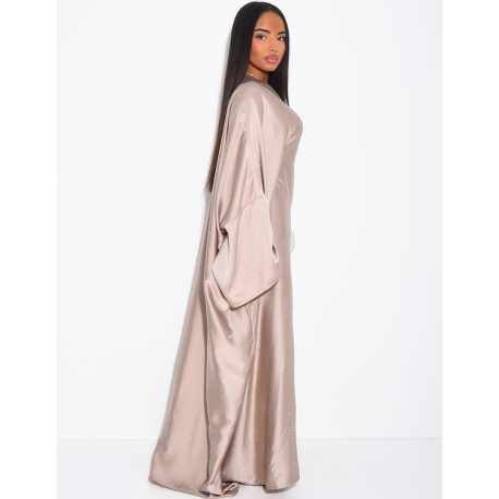 Abaya mit Schmetterlingsmuster aus Satin mit Strasssteinen