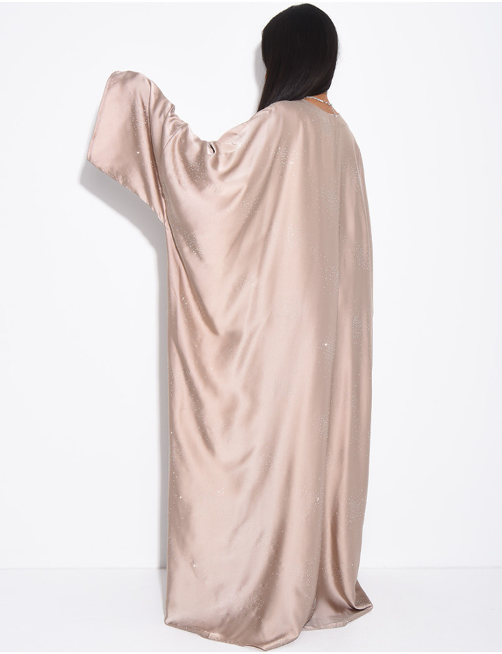 Abaya mit Schmetterlingsmuster aus Satin mit Strasssteinen