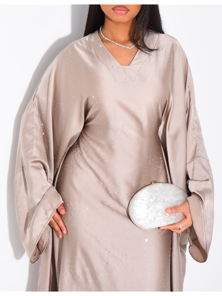 Abaya mit Schmetterlingsmuster aus Satin mit Strasssteinen