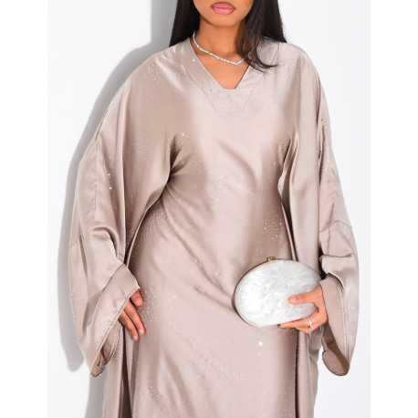 Abaya mit Schmetterlingsmuster aus Satin mit Strasssteinen