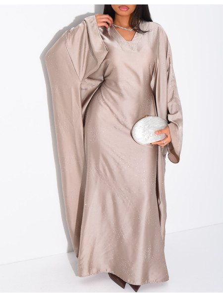 Abaya mit Schmetterlingsmuster aus Satin mit Strasssteinen