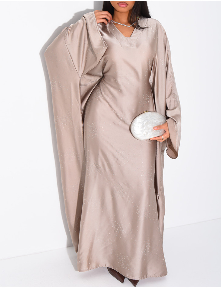 Abaya mit Schmetterlingsmuster aus Satin mit Strasssteinen