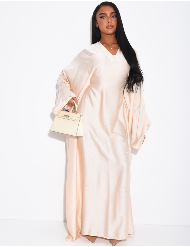 Abaya mit Schmetterlingsmuster aus Satin mit Strasssteinen