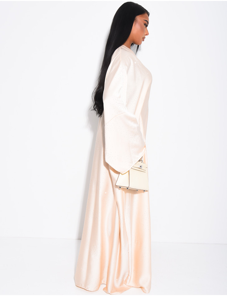 Abaya mit Schmetterlingsmuster aus Satin mit Strasssteinen